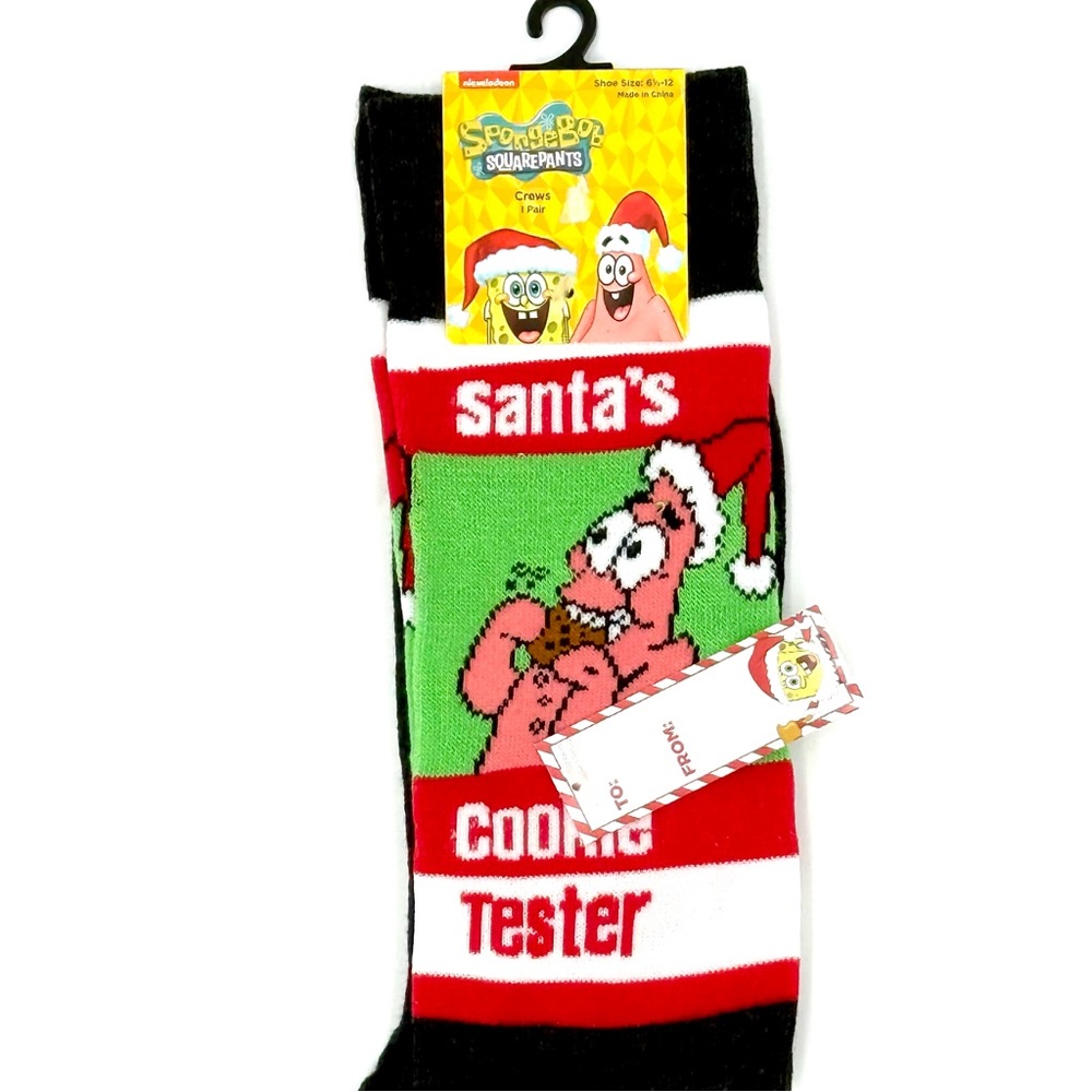 Nickelodeon SpongeBob Santa's Cookie Tester Socks‎ NWT, ships next day .